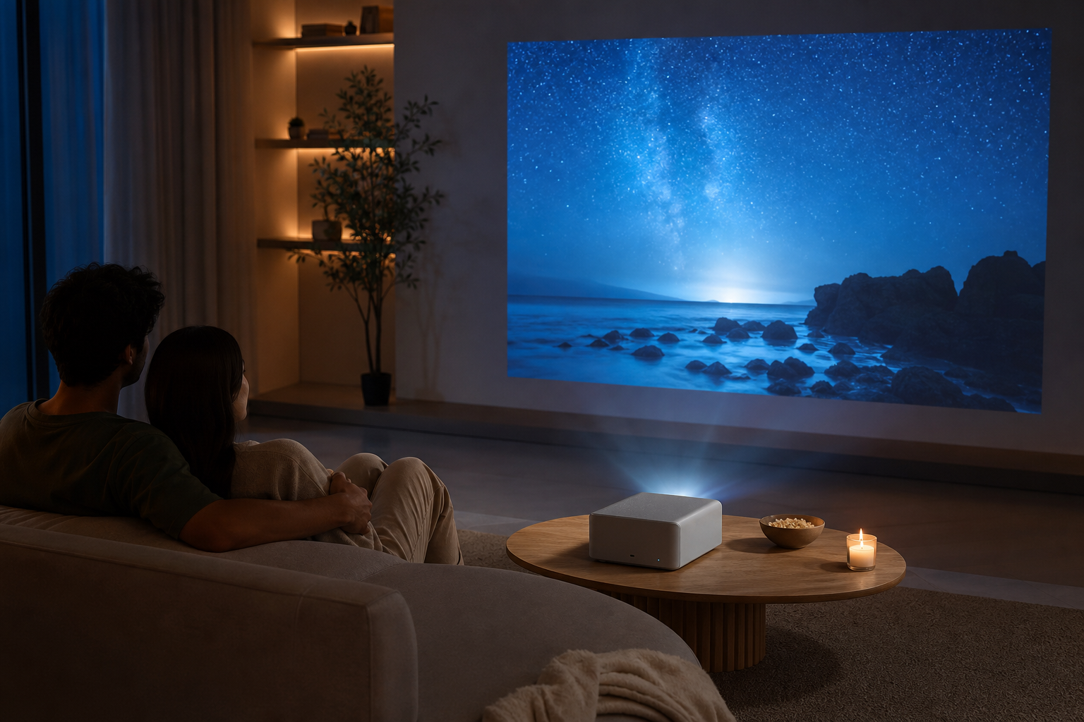 Vegoos projector placed in a modern home