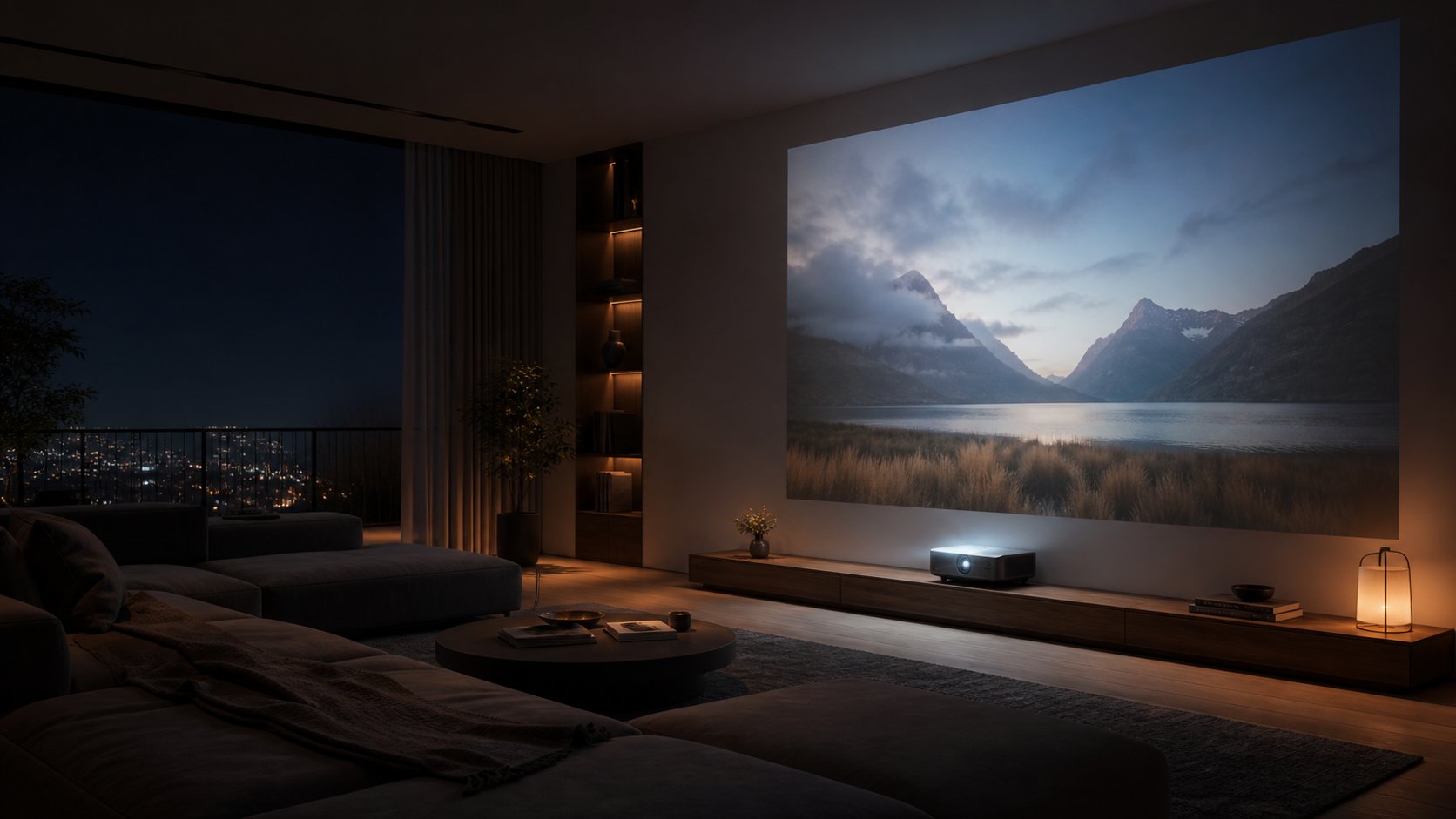 Vegoos projector creating a home cinema scene